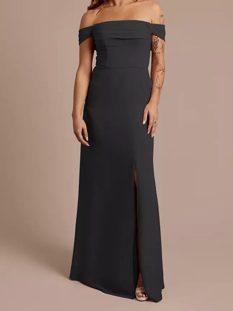 Chiffon Off-The-Shoulder Draped Dress